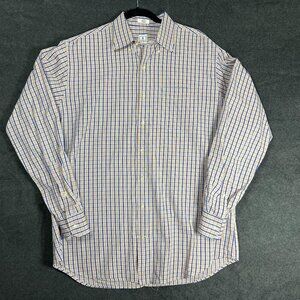 Peter Millar sz L 100% cotton Nanoluxe button up EASY CARE Blue Khaki Tan